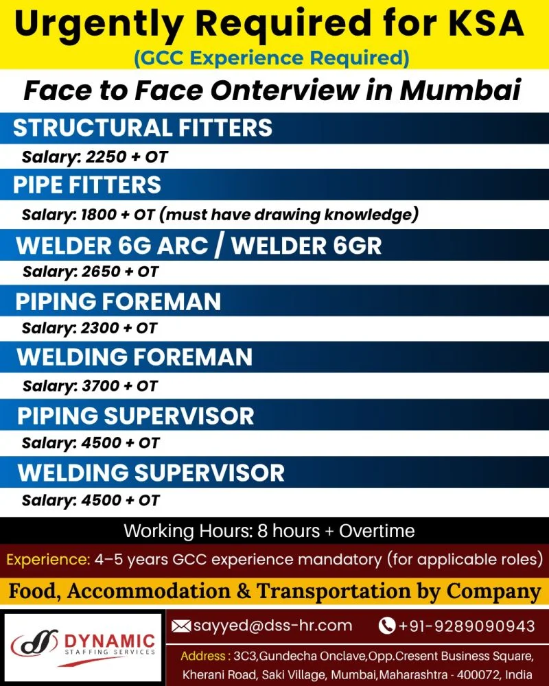Urgent Hiring For Saudi Arabia | GCC Experience Required
